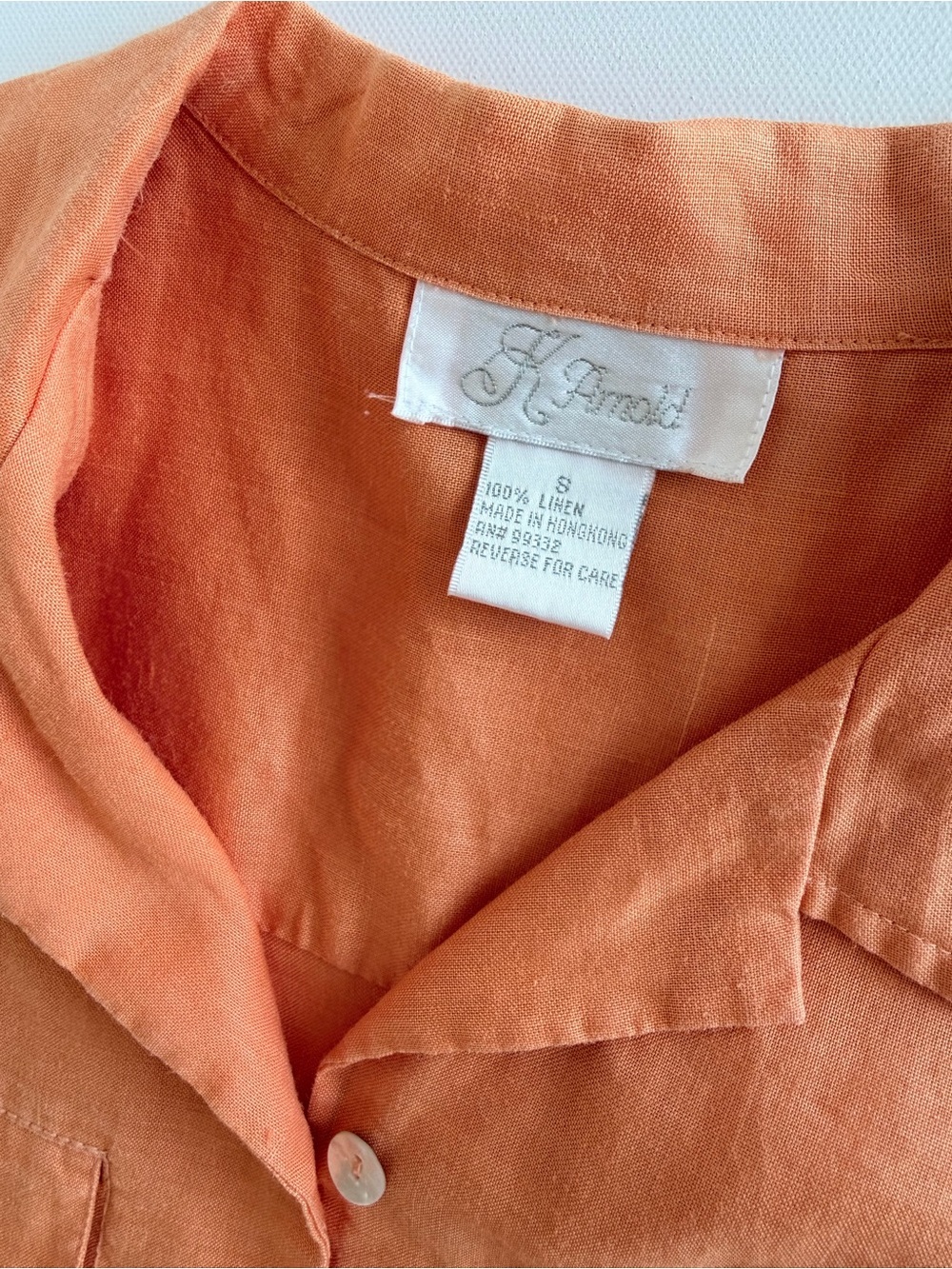K Arnold 100% Linen Sleeveless Button Front Camp Shirt Orange Size Small - Picture 4 of 8
